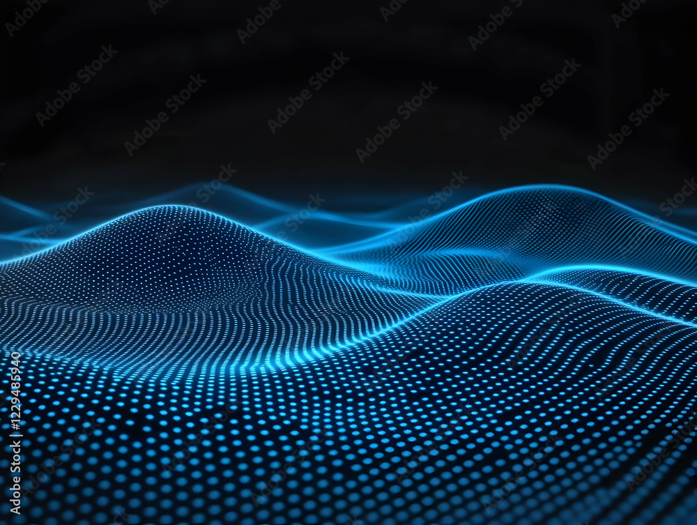 Abstract 3D Blue Dotted Waves Flowing Smoothly in Dark Space Background Abstract 3D Blue Dotted Waves Flowing Smoothly in Dark Space Background
