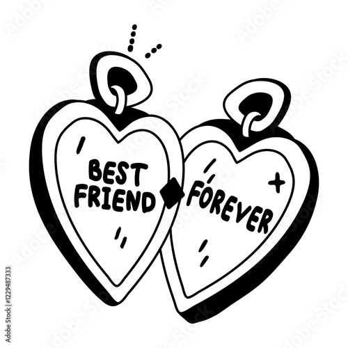 A glyph sticker of two heart lockets with best friend forever text 
