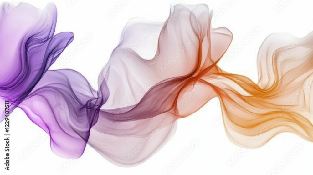 Fototapeta premium A colorful wave of translucent fabric flows gracefully, showcasing vibrant purples and oranges that create a dynamic, artistic effect.