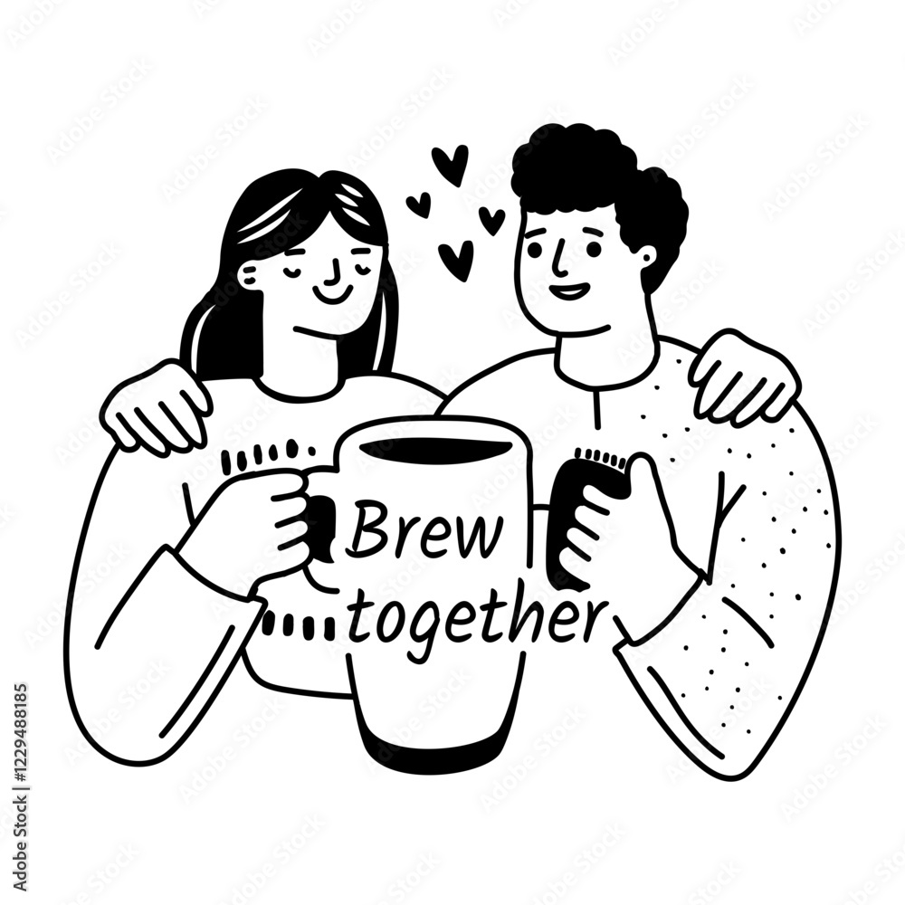 A glyph sticker of couple with brew together typography A glyph sticker of couple with brew together typography