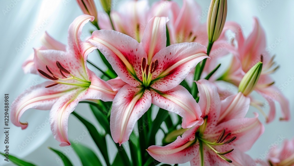 Delicate pink lilies against a soft white background Delicate pink lilies against a soft white background