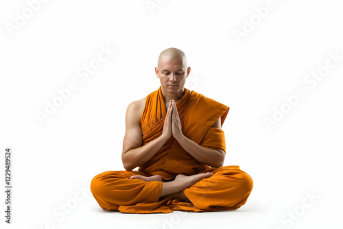 Buddhist Monk Meditates Pea...