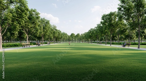 Wallpaper Mural Serene park with lush green lawns and tree-lined walkways under a blue sky, perfect for relaxation and leisure activities. Torontodigital.ca