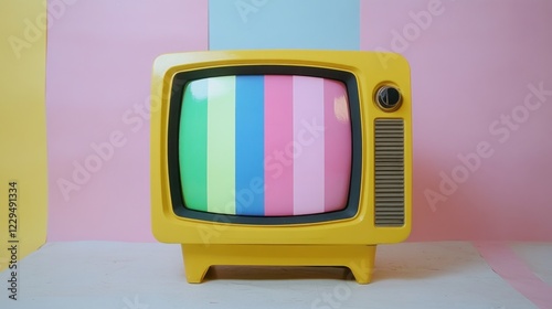 Retro Yellow Television Set Against a Pastel Background