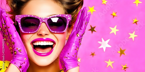 Stylish Woman Laughs Joyful...