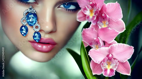 Woman with Blue Gem Jewelry...