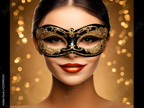 Woman Wearing a Gold and Bl...