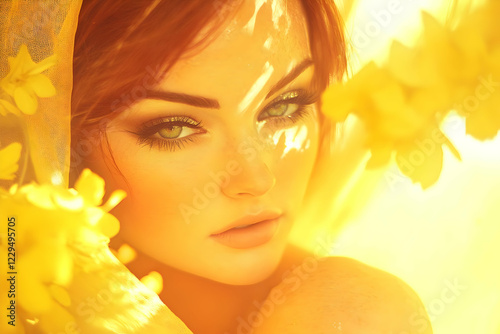 Woman with green eyes poses...