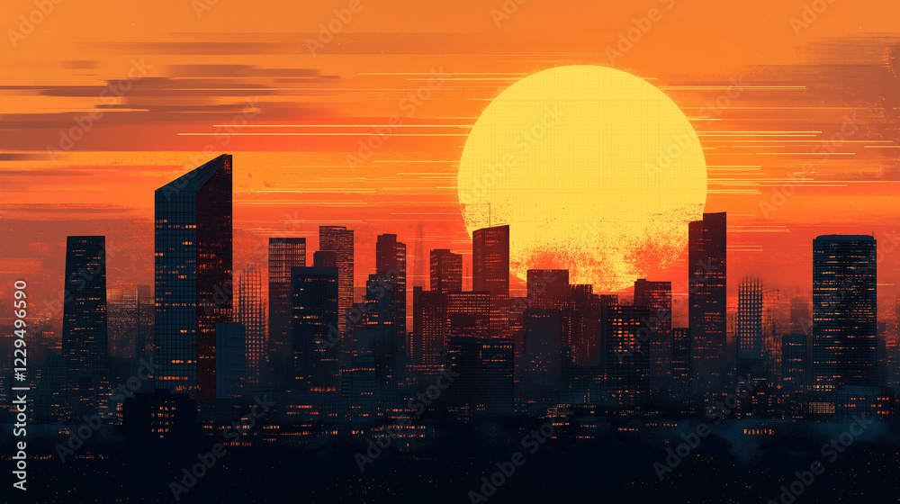 Fototapeta premium Futuristic urban sunset global cybersecurity summit cityscape high-tech environment technology insights