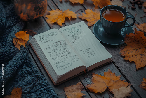 An open notebook with a handwritten haiku resting on a wooden table, inviting creativity and inspiration