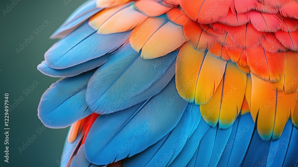 Obraz premium blue and yellow macaw parrot wings, Close up of the feathers of a parrot,Texture of beautiful feather Macaw bird 