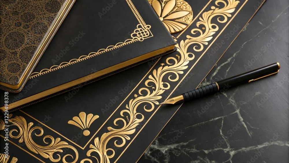 Fototapeta premium Elegant gold accents on a luxurious black background, decadence, grandeur