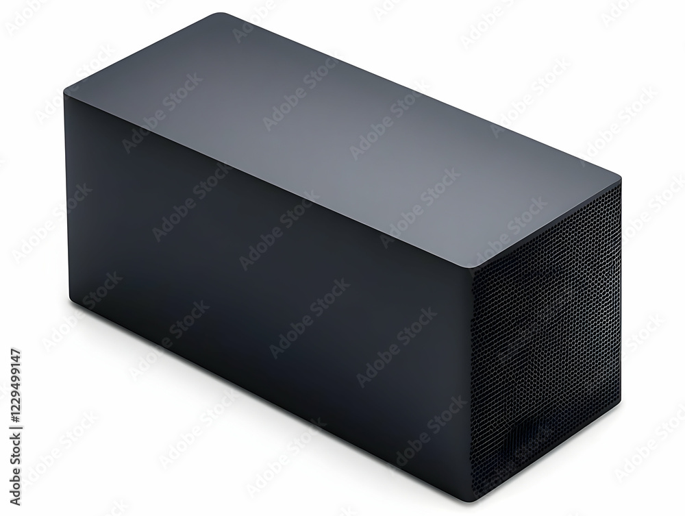 Fototapeta premium Sleek Black Rectangular Device with Textured Side Panel Elegantly Displayed on a White Background