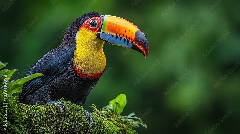 toucan in the jungle, tropical avian beauty in the lush Rainforest, Selective focus shot of a toucan standing on a tree branch
toucan in the jungle, tropical avian beauty in the lush Rainforest, Selective focus shot of a toucan standing on a tree branch