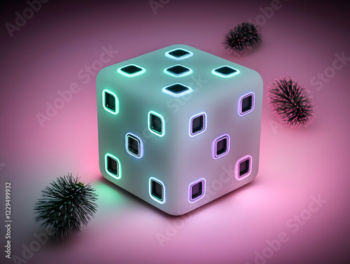3D Neon Dice Glows with Rou...