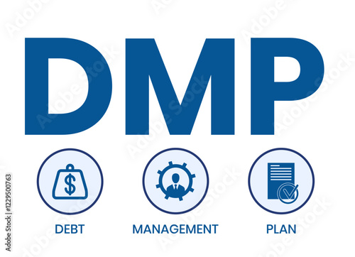 DMP - Debt Management Plan. acronym, business concept background. Vector illustration for website banner, marketing materials, business presentation, online