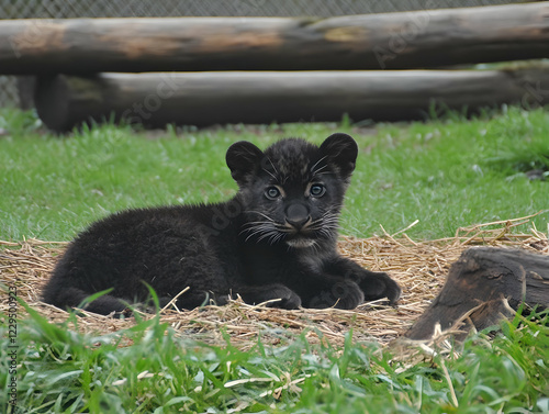 A Black Panther Cub Rests o...