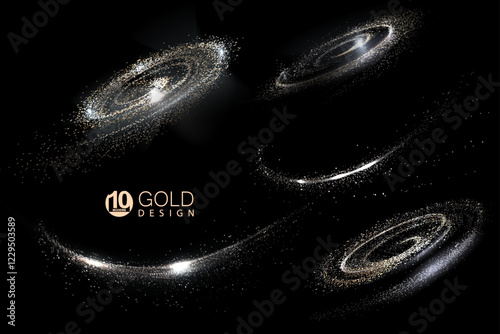 A separate design element, a golden set of swirls and arcs of glittering tinsel.