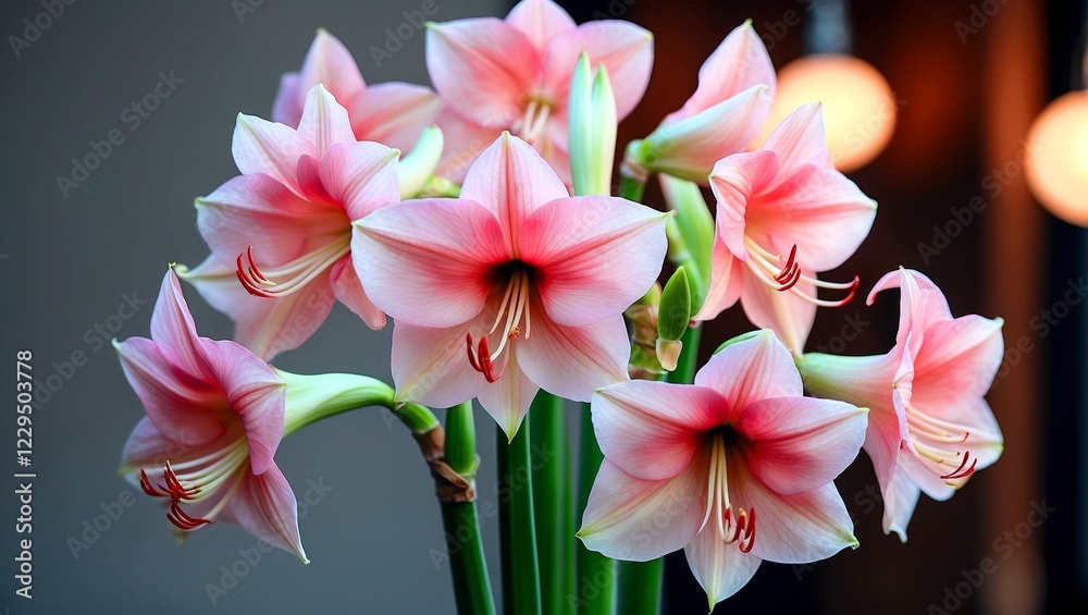 Fototapeta premium Elegant pink amaryllis flowers bathed in soft light
