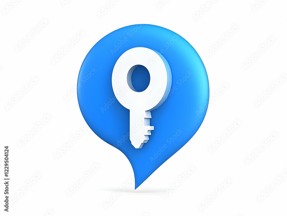 3D Key Inside Blue Speech Bubble Icon Represents Access and Communication Effectively