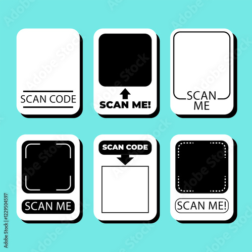Set of QR code icons with 'Scan Me' text. Template for QR code scanning on a smartphone. Vector illustration