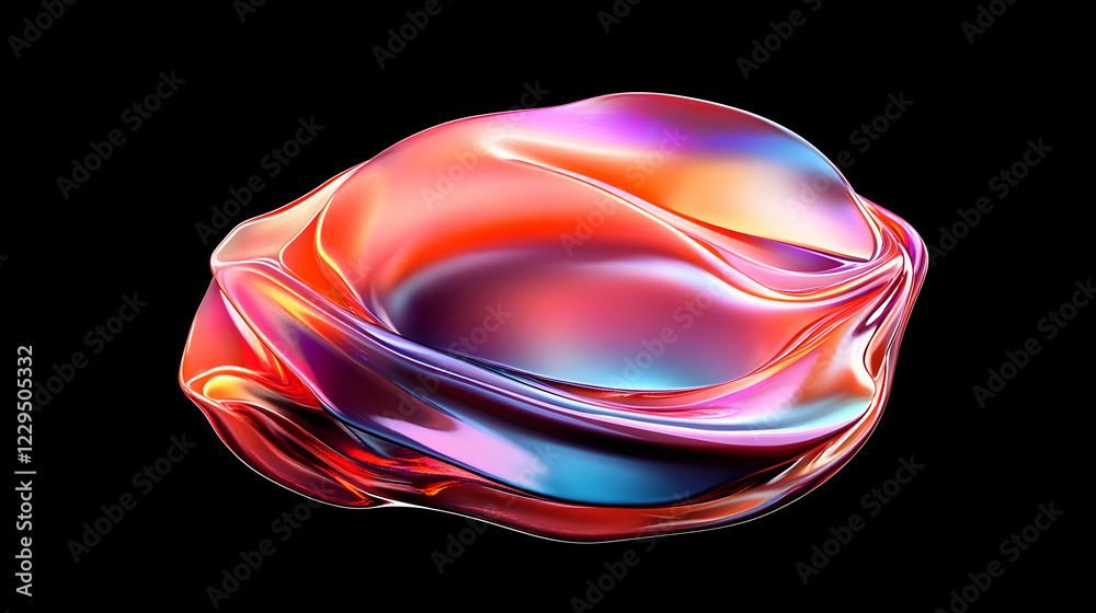 Obraz premium Iridescent Abstract Form Flows Dynamically on a Black Background, Creating an otherworldly Shape.