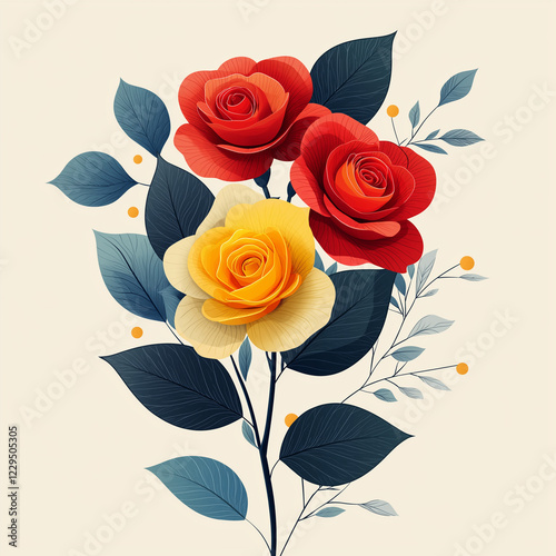 Abstract stylized roses with geometric leaves, clean lines, and a modern artistic vector composition.