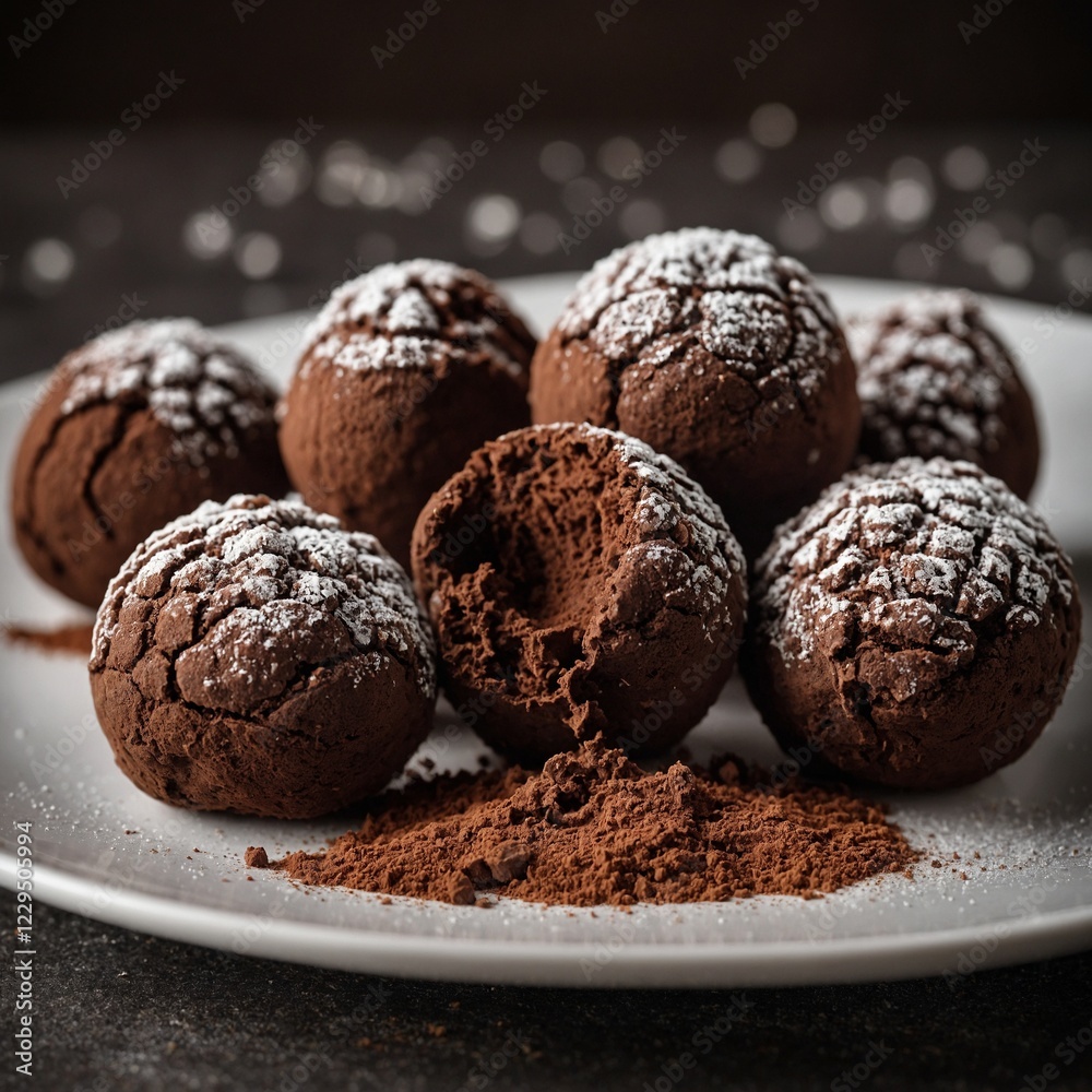 A variety of truffle candies dusted with cocoa powder, showcasing rich, smooth textures and elegant presentation, perfect for indulgence and gifting Delicious truffle candies dusted with cocoa, A variety of truffle candies dusted with cocoa powder, showcasing rich, smooth textures and elegant presentation, perfect for indulgence and gifting Delicious truffle candies dusted with cocoa,