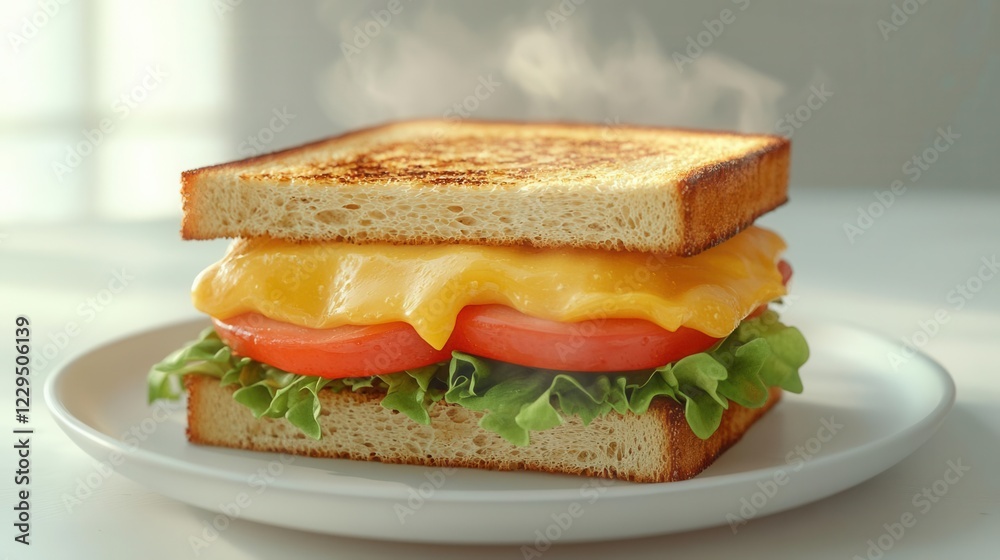 High-Quality 3D Food Illustration of a Perfectly Stacked Sandwich with Golden Bread
