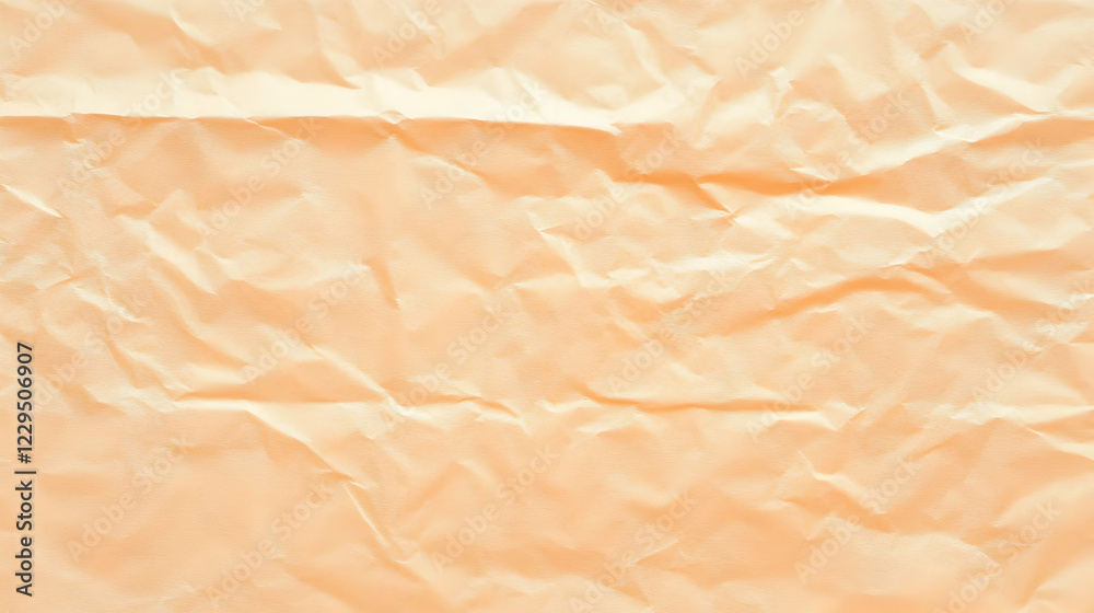 Fototapeta premium Crumpled Peach-Colored Paper Creates a Textured Background, Ideal for Design Projects or as Wallpaper