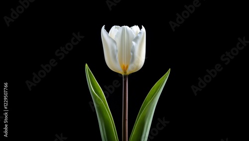 Elegant white tulip against a bold black canvas photo