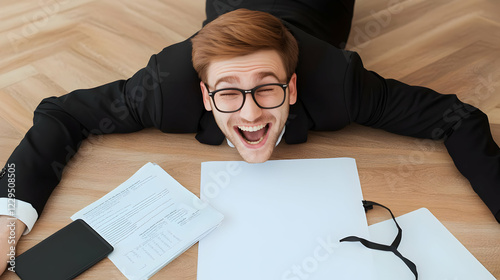 Businessman Lies on the Flo...