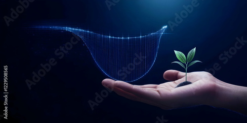 Hand Holds a Small Plant wi...