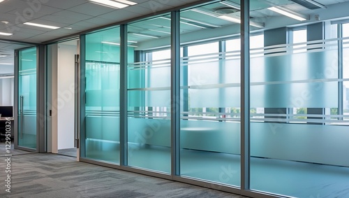 Frosted glass film on aluminium office sliding window