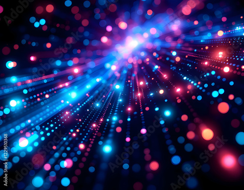 Hi-Tech Motion Graphic Background - Blue and Red Flickering Dots. This features a high-tech motion graphic background with blue and red flickering dots set against a dark backdrop.