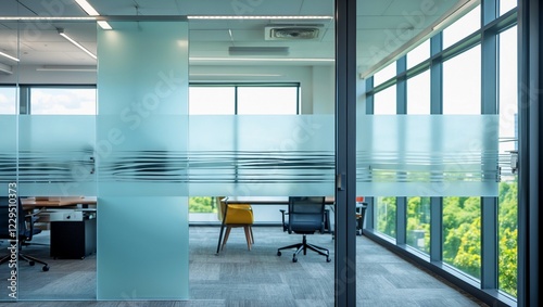 Frosted glass sliding window with decorative film