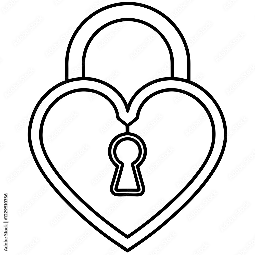 Elegant Heart-Shaped Padlock Outline