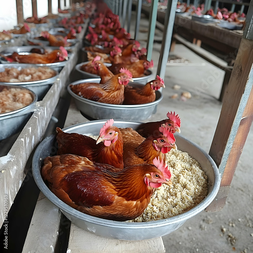 Brown Chickens Rest in Meta...