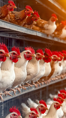 Rows of Chickens Perched on...