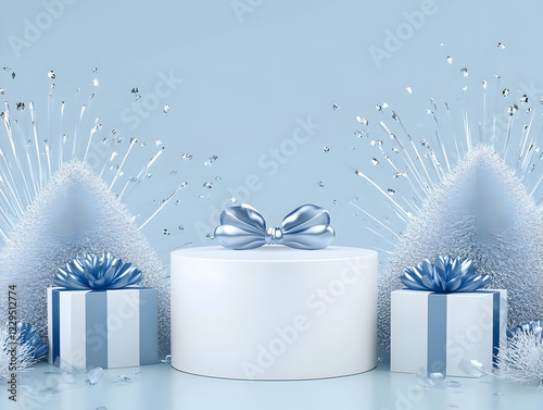 3D Podium with Bow, Gifts, ...