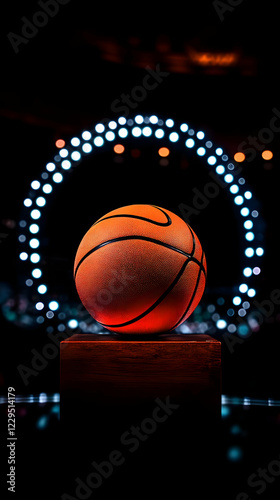Basketball Sits on Wooden B...