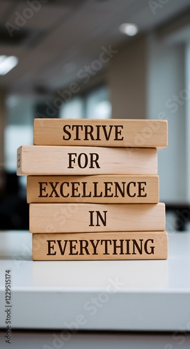 Wooden blocks with words 'Strive for excellence in everything'.
