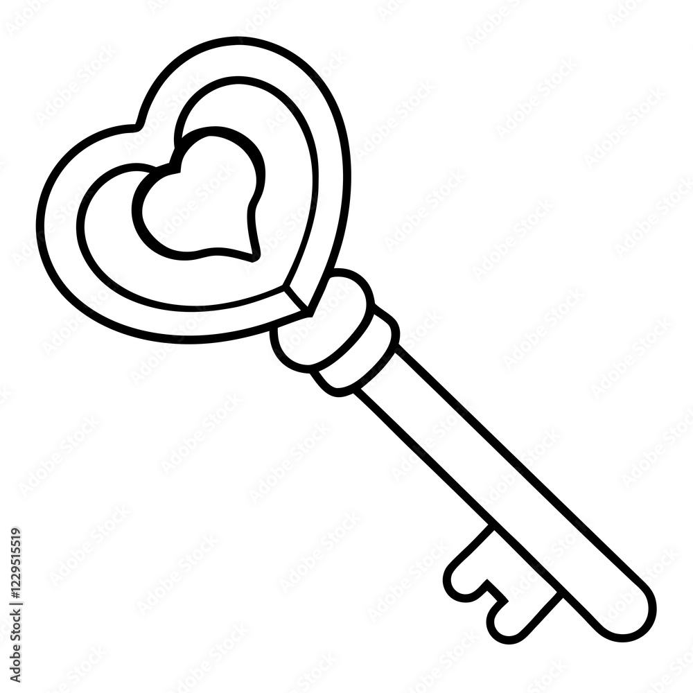 Elegant Key with Heart Line Art Style Elegant Key with Heart Line Art Style