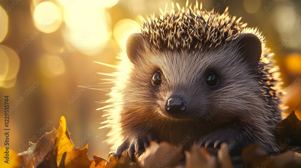 Fototapeta premium Hedgehog portrait in the warm light
