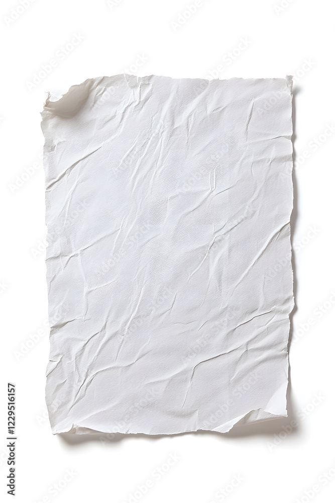White crumpled paper sheet, isolated on white background White crumpled paper sheet, isolated on white background
