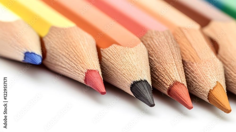 Obraz premium Close-up of sharpened colored pencils, vibrant hues ready for art.