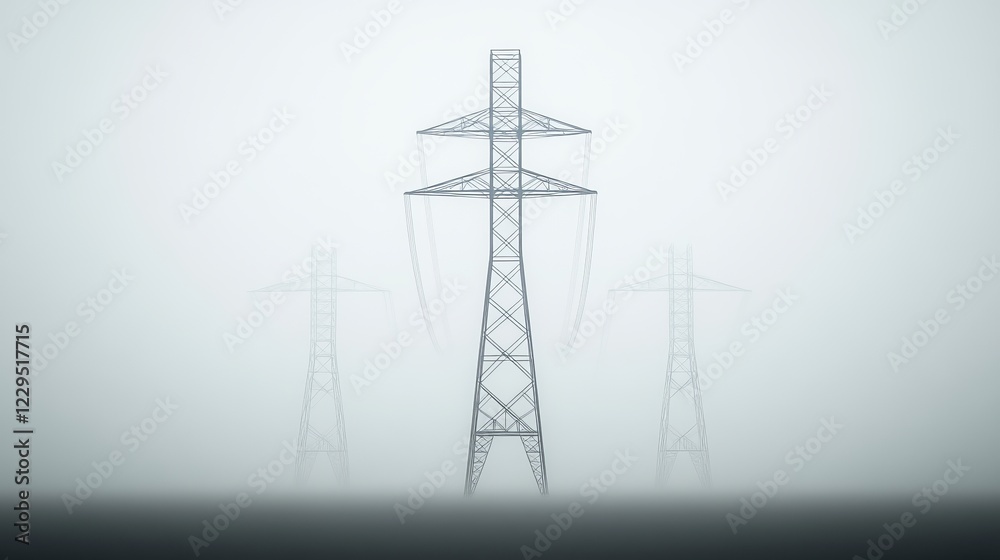 Misty Morning Power Transmission Pylons Misty Morning Power Transmission Pylons