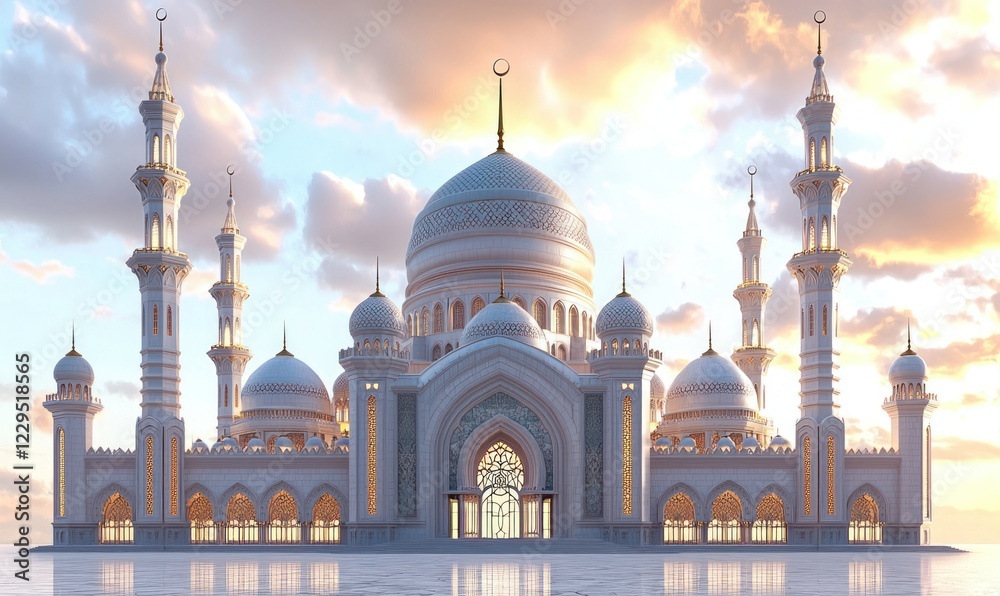 Obraz premium Grand mosque at sunset with cloudy sky