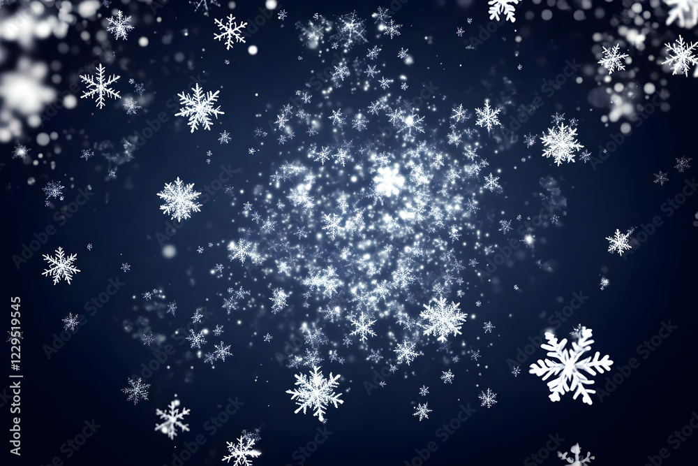 Snowflakes Gently Fall on Dark Blue Background Creating a Winter Wonderland Scene Snowflakes Gently Fall on Dark Blue Background Creating a Winter Wonderland Scene