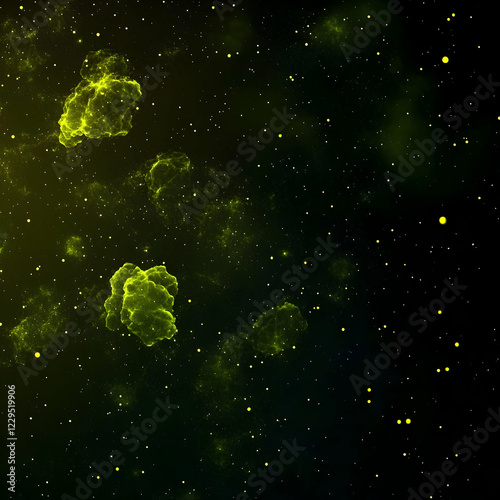 Green Nebula Clouds and Sta...